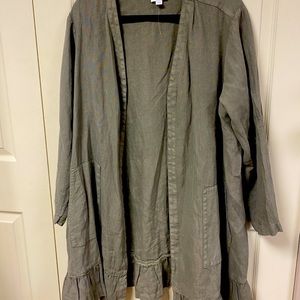 J. Jill Pure Jill XL petite linen open front tunic cardigan Olive color, NWOT